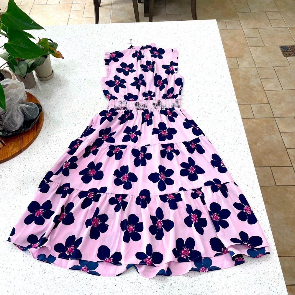 NWT KATE  SPADE Floral Print, A-Line, Sleeveless, Midi Length Dress. Size XS